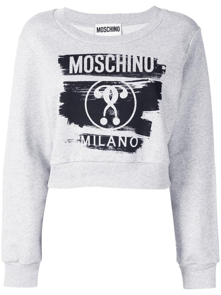 Moschino - Cropped Logo Sweatshirt - Women - Cotton - 42, Grey, Cotton