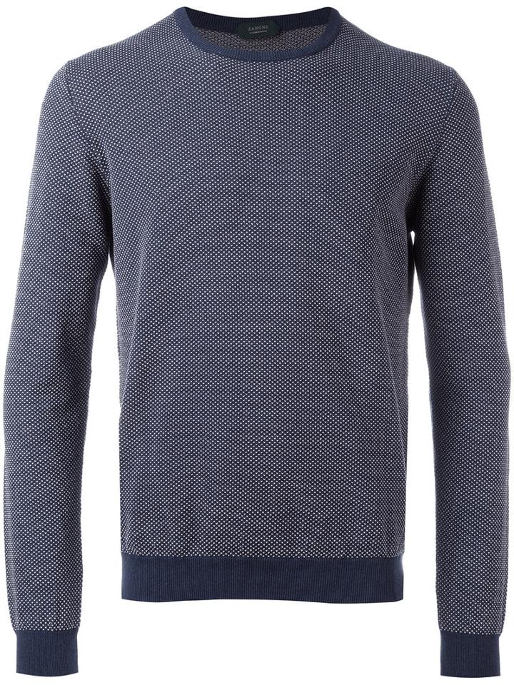 Zanone Crew Neck Jumper, Men's, Size: 50, Blue, Cotton