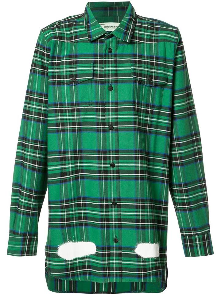 Off-white Plaid Shirt, Men's, Size: 0, Green, Cotton