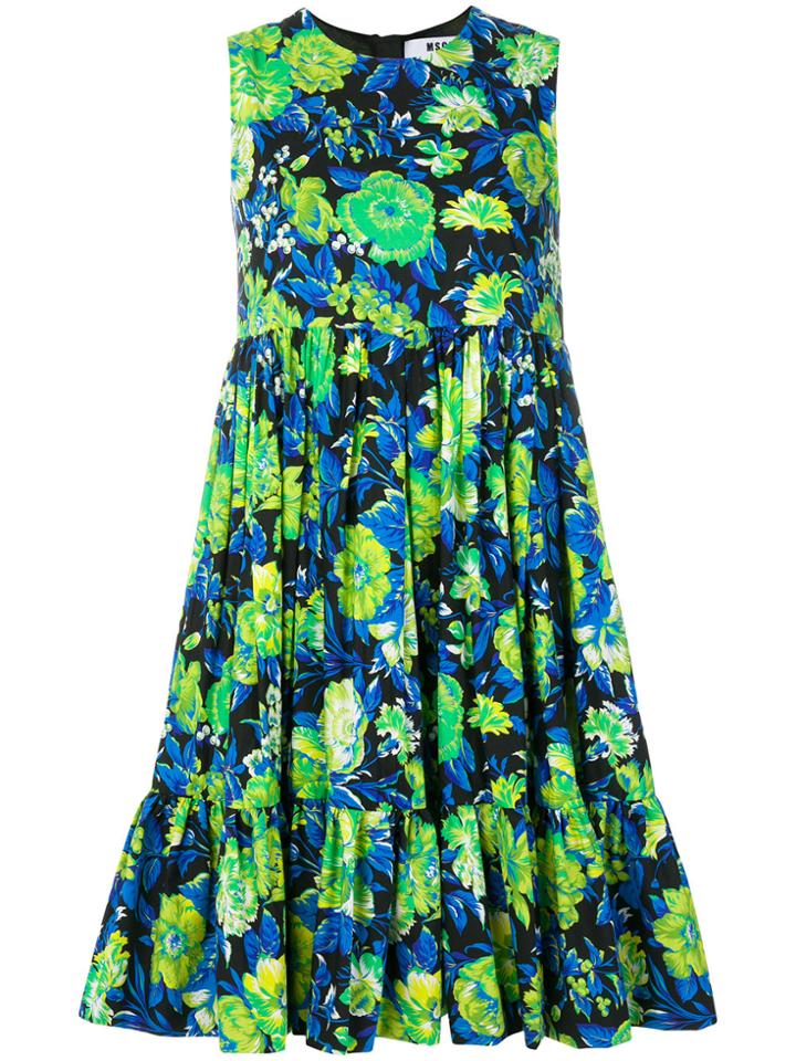 Msgm Floral Empire Line Dress - Black