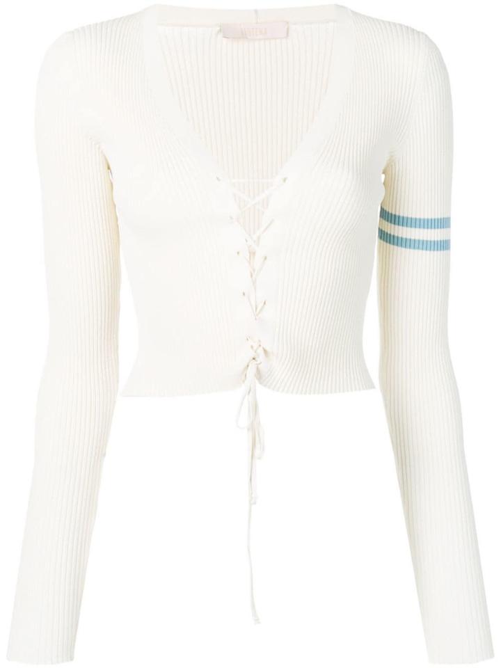 Ssheena Constrast Double Strap Sleeve Cardigan - White