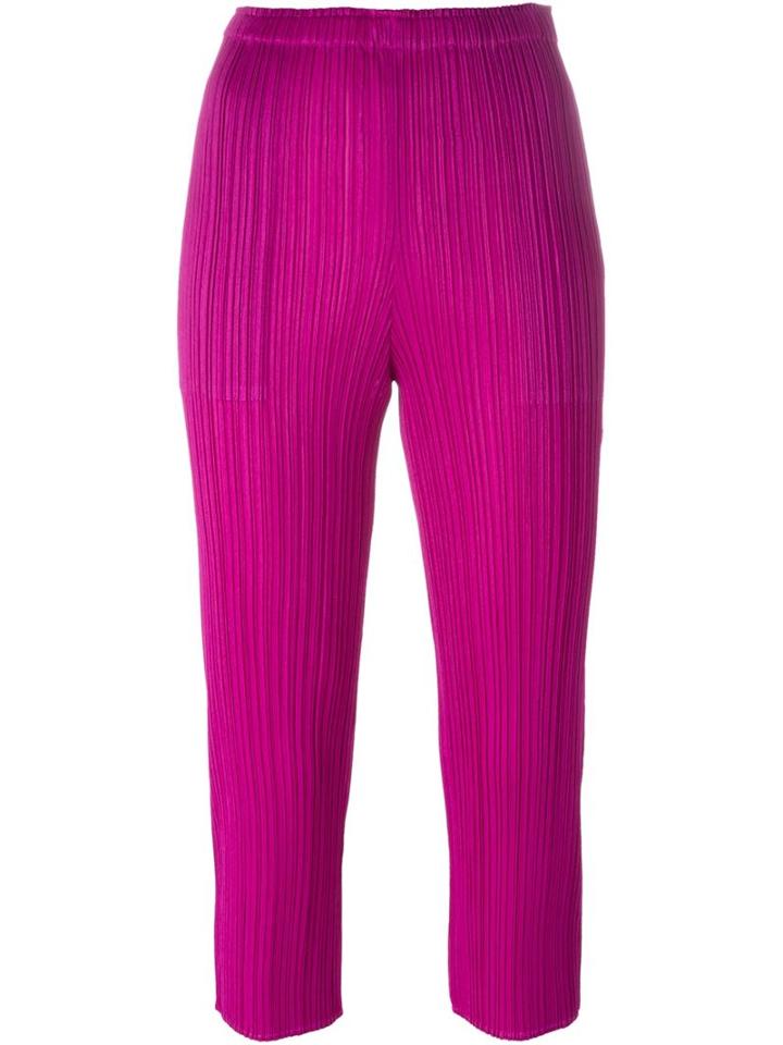 Pleats Please By Issey Miyake Pleated Cropped Trousers, Women's, Size: 3, Pink/purple, Polyester
