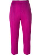 Pleats Please By Issey Miyake Pleated Cropped Trousers, Women's, Size: 3, Pink/purple, Polyester