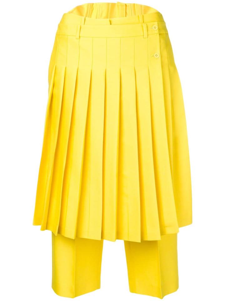 Pushbutton Pleated Front Cropped Trousers - Yellow