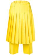 Pushbutton Pleated Front Cropped Trousers - Yellow