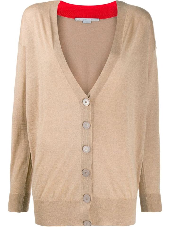 Stella Mccartney V-neck Contrasting Collar Cardigan - Neutrals
