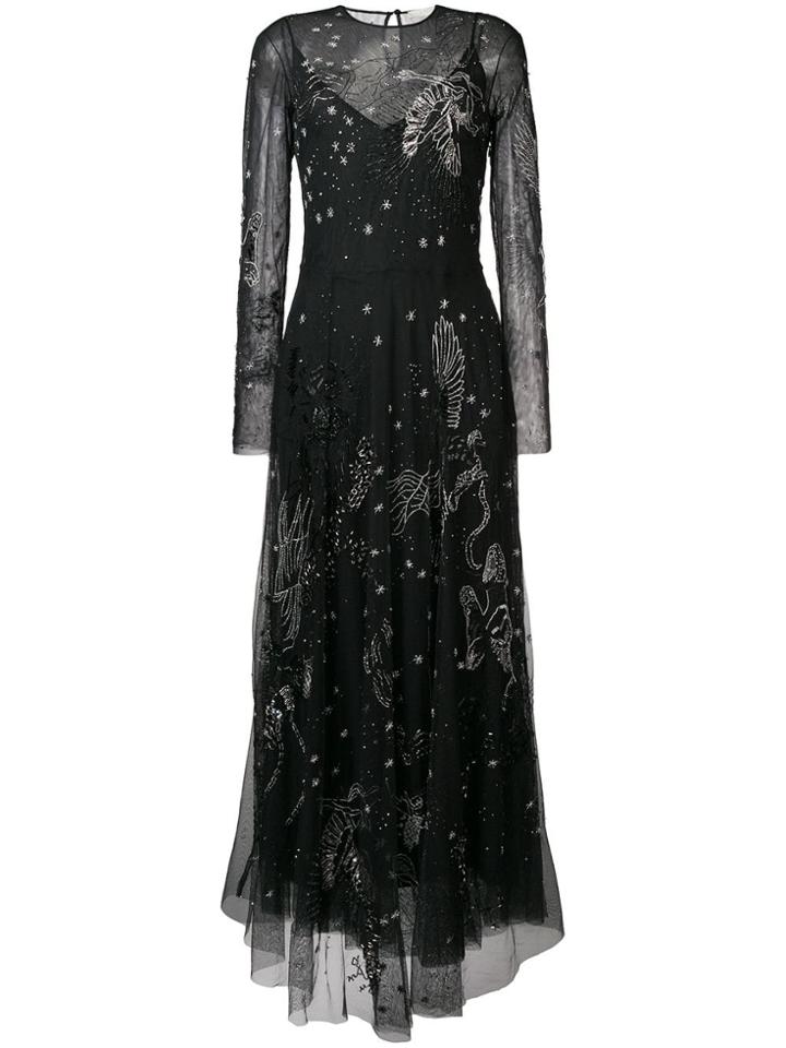 Amen Long Embroidered Gown - Black