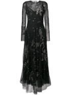 Amen Long Embroidered Gown - Black