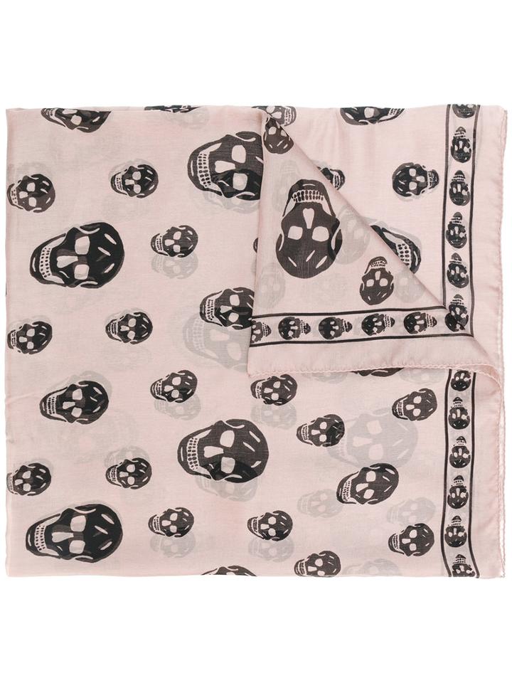 Alexander Mcqueen - Skull Embroidered Scarf - Women - Silk - One Size, Pink/purple, Silk