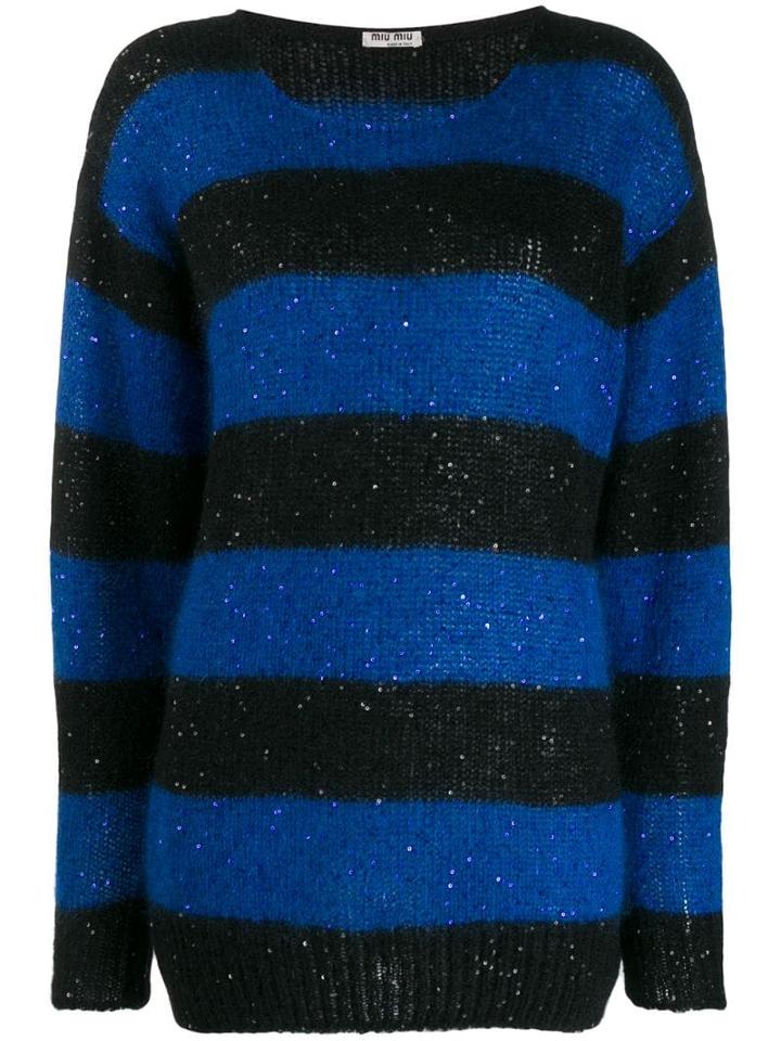 Miu Miu Sequin Detailed Striped Sweater - Blue