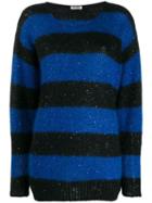 Miu Miu Sequin Detailed Striped Sweater - Blue