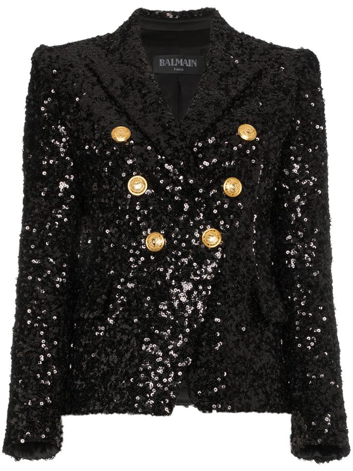 Balmain Double Breasted Sequin Blazer - Black