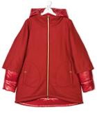 Herno Kids Zip-up Hooded Coat - Red