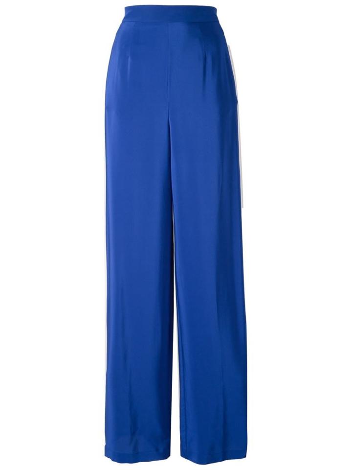 Msgm Side Stripe Palazzo Pants, Women's, Size: 42, Blue, Silk/polyester
