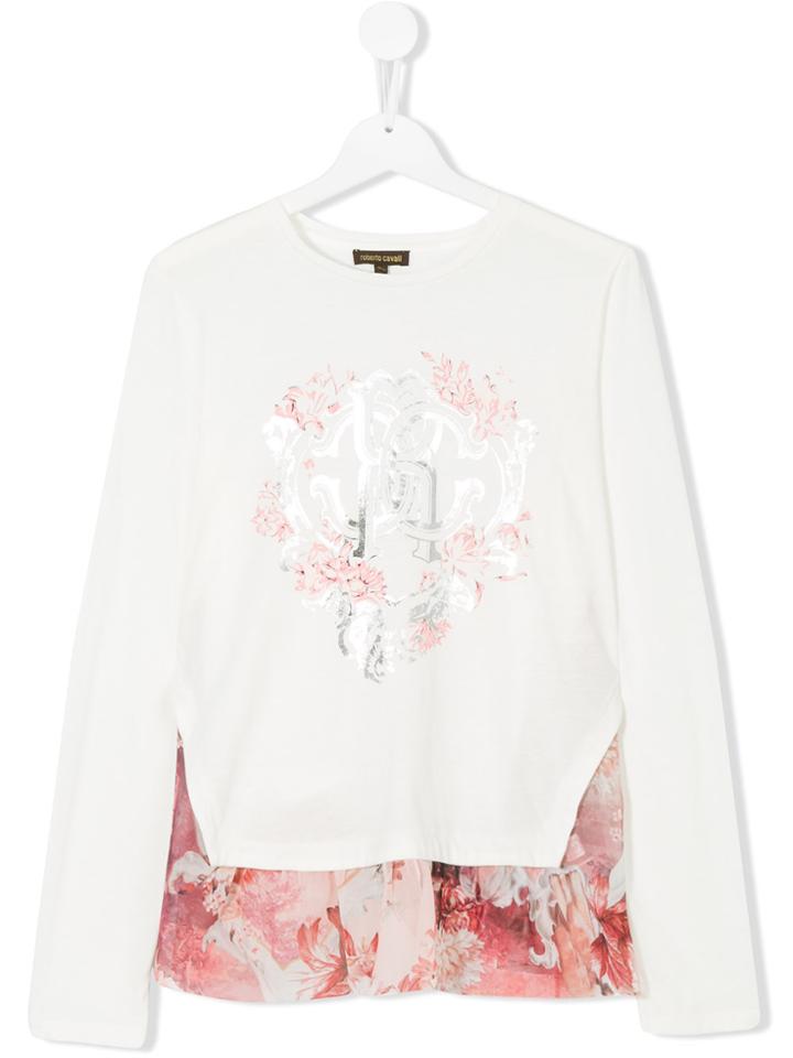 Roberto Cavalli Kids Floral Layer Longsleeved T-shirt - White