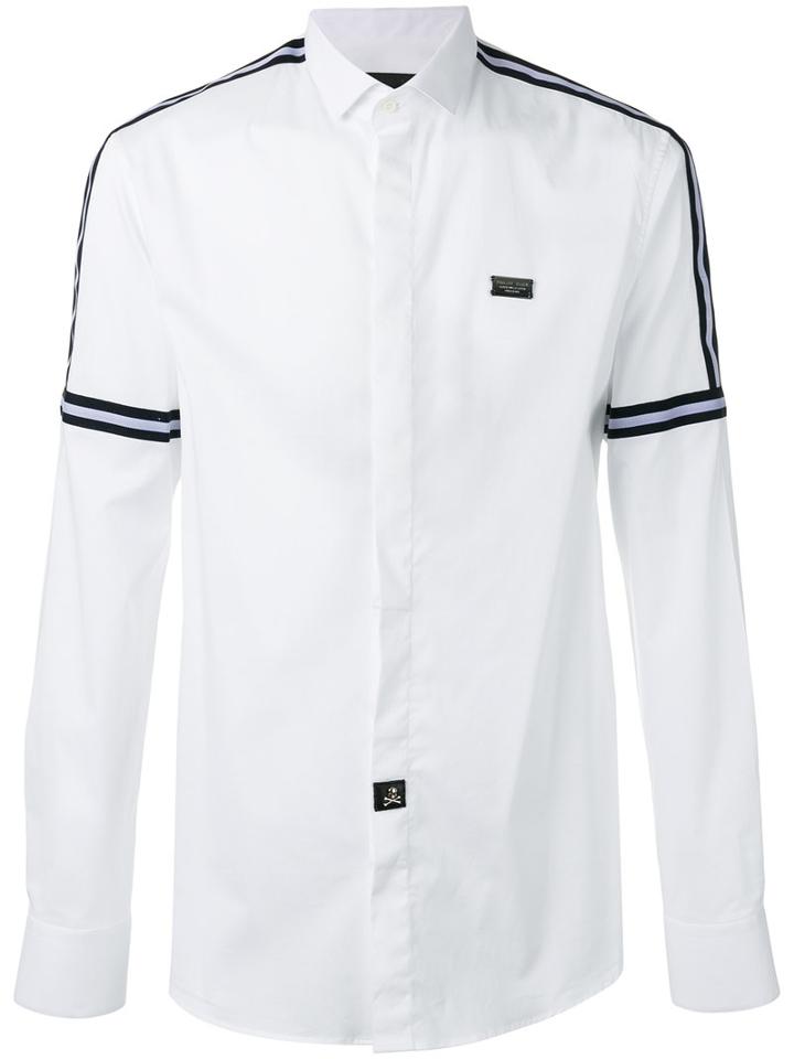 Philipp Plein Striped Panel Shirt, Men's, Size: Xl, White, Cotton/spandex/elastane