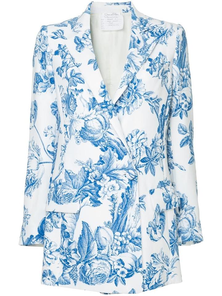 Oscar De La Renta Floral Toile Georgette Blazer - White