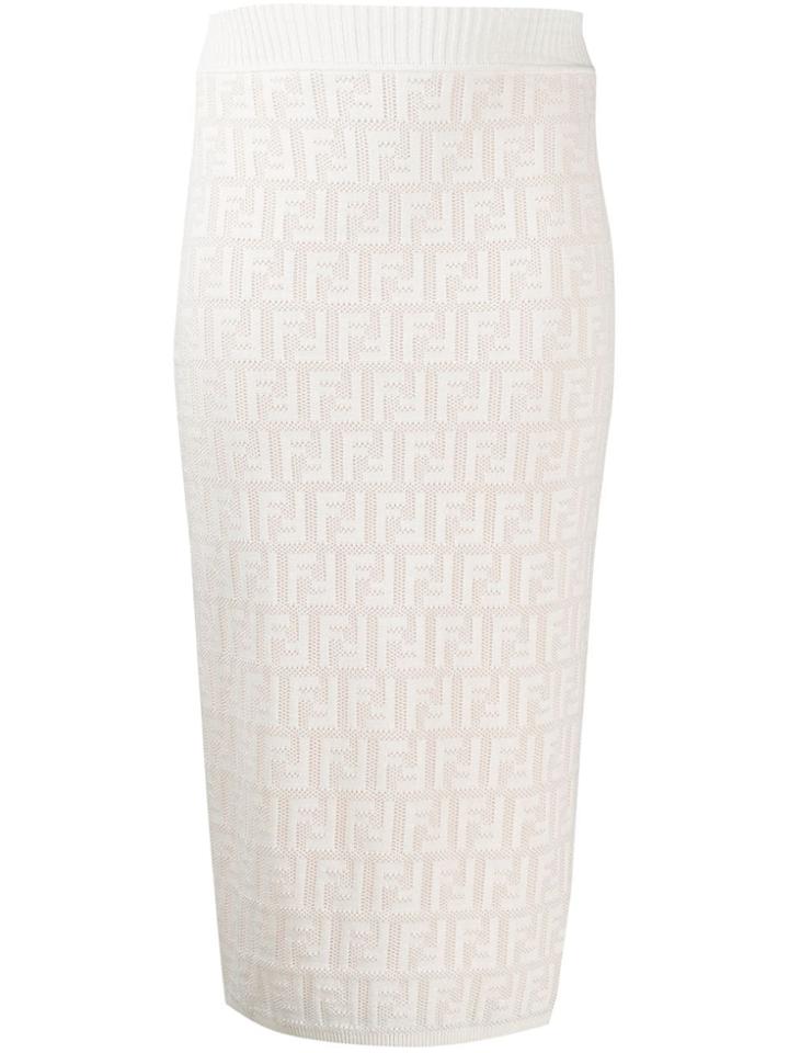 Fendi Ff Motif Knit Skirt - White