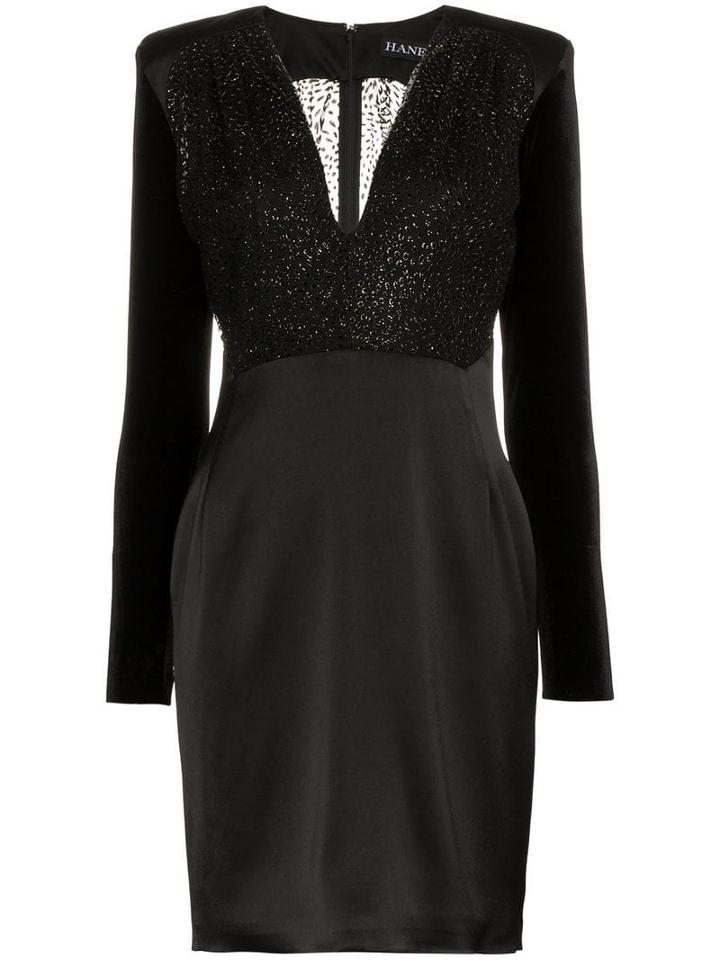 Haney Stam V-neck Velvet Sleeve Mini Dress - Black