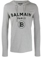 Balmain Printed Logo Hooded Sweatshirt - Grey