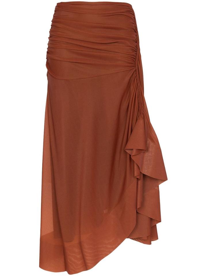 Mugler Sienna Draped Midi Skirt - Brown