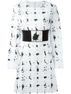 Mm6 Maison Margiela Belted Paint Splatter Dress, Women's, Size: 44, White, Cotton/spandex/elastane/viscose