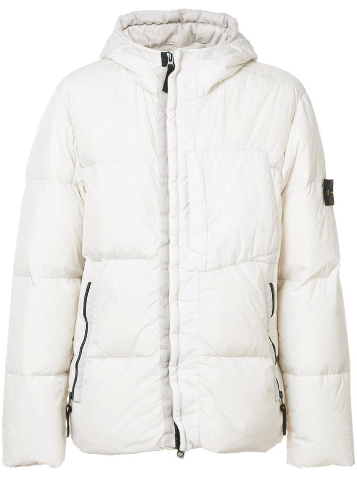 Stone Island - Logo Patch Padded Coat - Men - Nylon/polyurethane Resin/feather/duck Feathers - L, Nude/neutrals, Nylon/polyurethane Resin/feather/duck Feathers