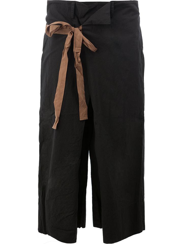 Ziggy Chen Waist-tie Cropped Trousers, Men's, Size: 46, Black, Cotton