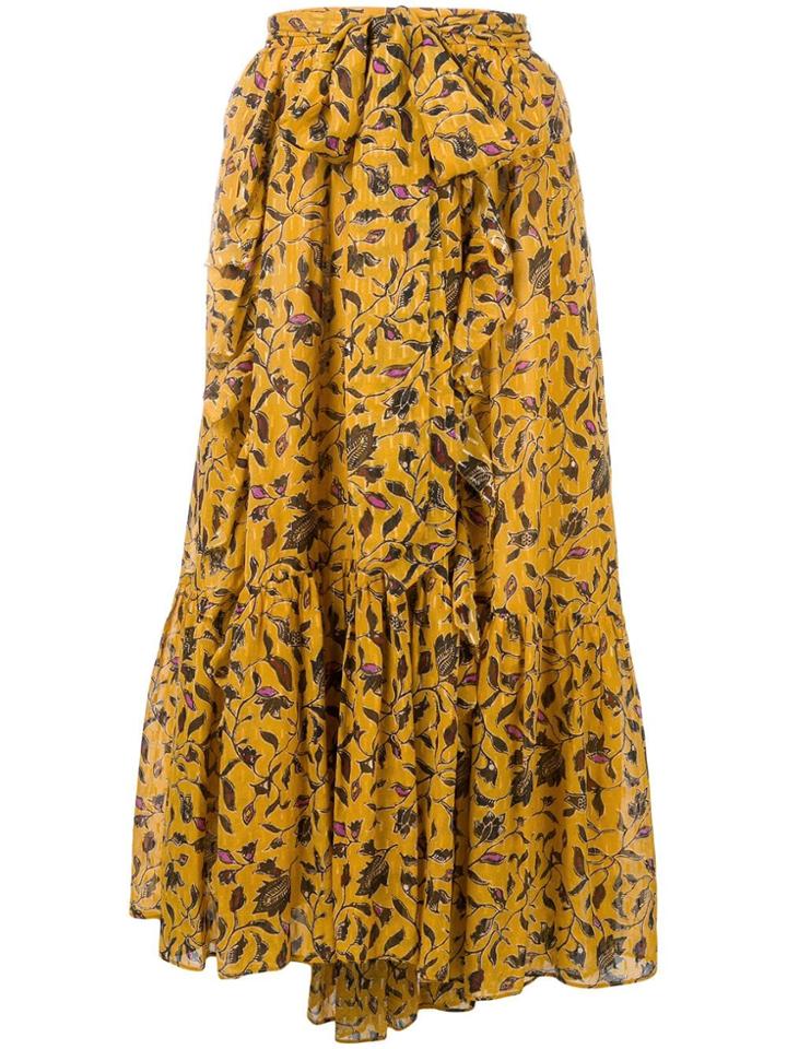 Ulla Johnson Floral Print Midi Skirt - Yellow
