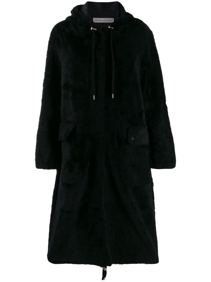 Inès & Maréchal Hooded Single-breasted Coat - Black