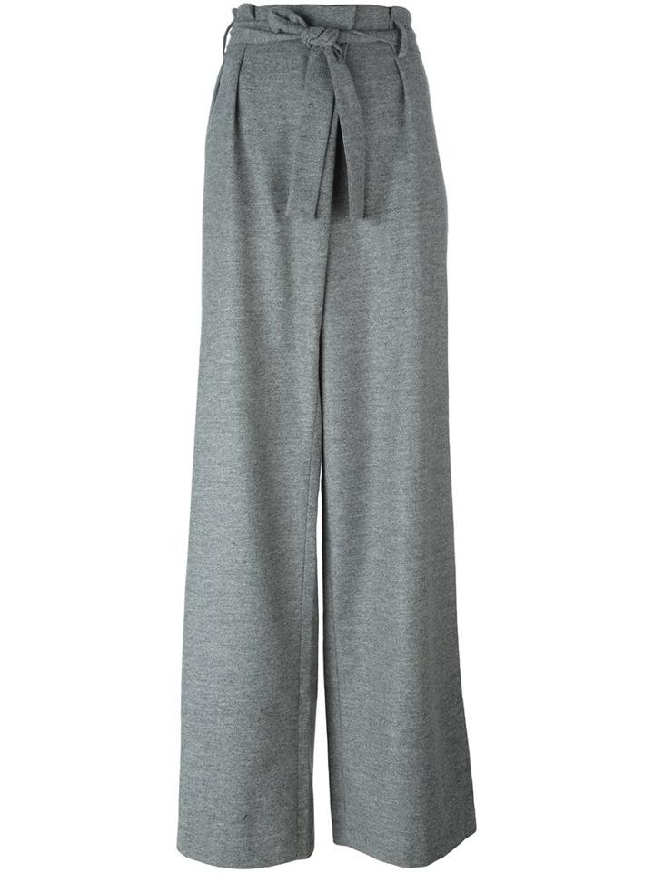 Msgm Belted Palazzo Pants, Women's, Size: 40, Grey, Polyester/virgin Wool