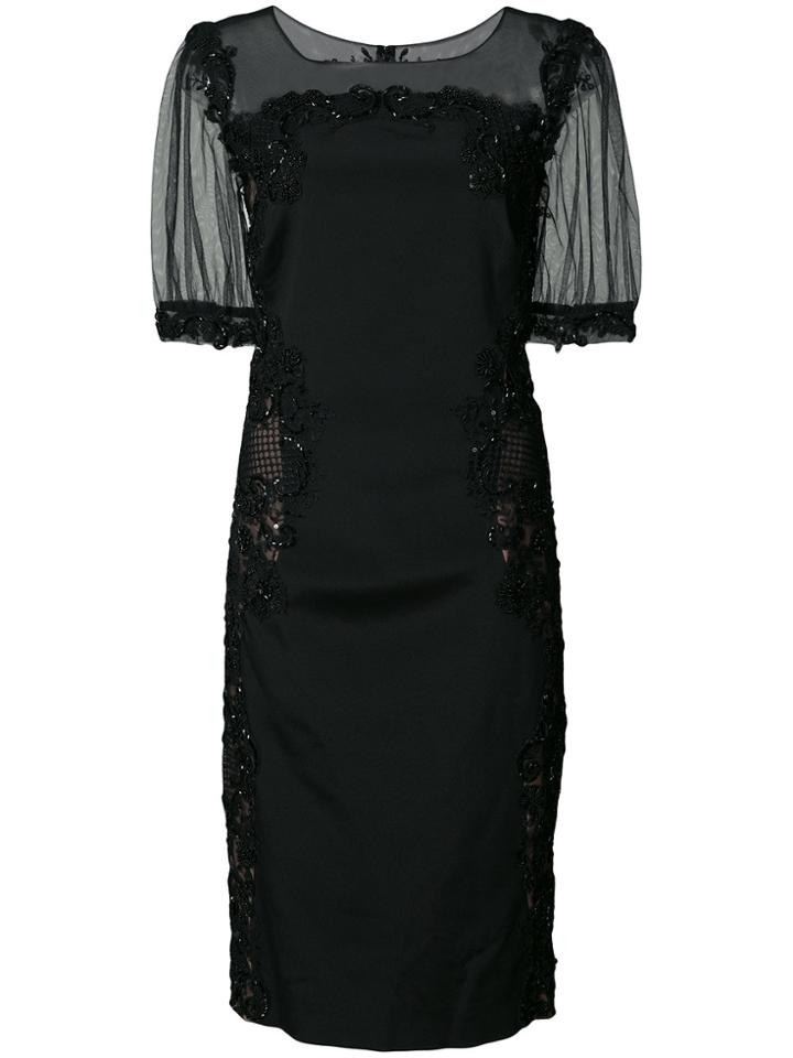 Marchesa Notte Guipure Lace-trimmed Dress - Black