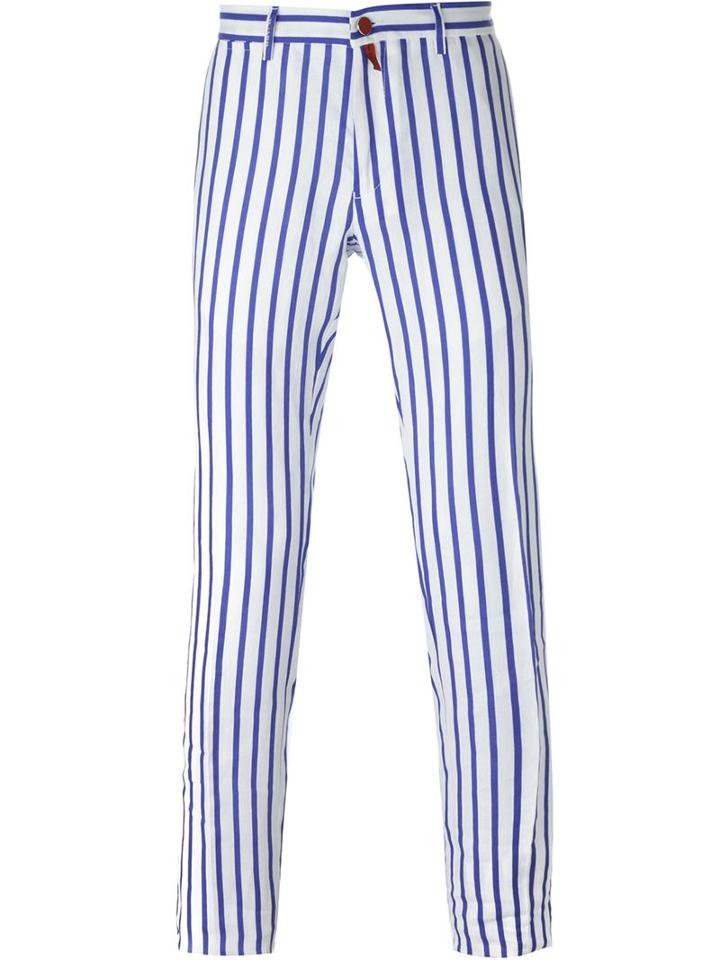 Kiton Striped Trousers, Men's, Size: 32, Blue, Linen/flax
