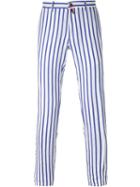 Kiton Striped Trousers, Men's, Size: 32, Blue, Linen/flax