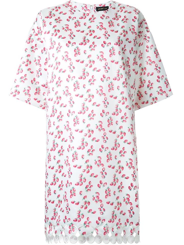 Dresscamp Strawberry Print T-shirt Dress, Women's, Size: Small, White, Polyester