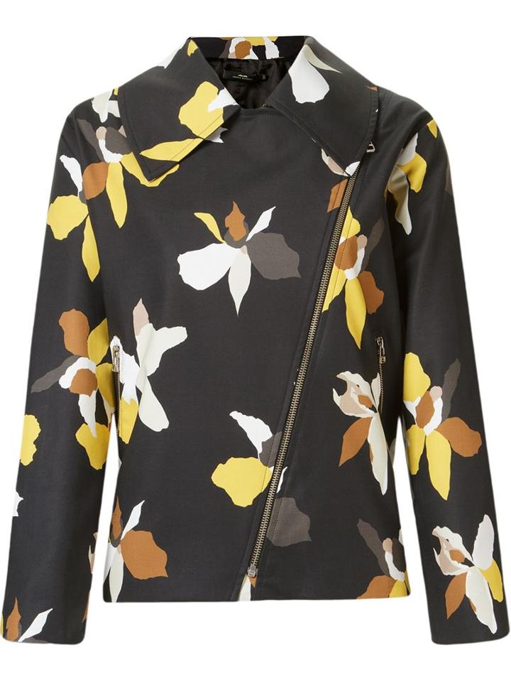 Andrea Marques Floral Print Biker Jacket, Women's, Size: 42, Black, Cotton/spandex/elastane/acetate