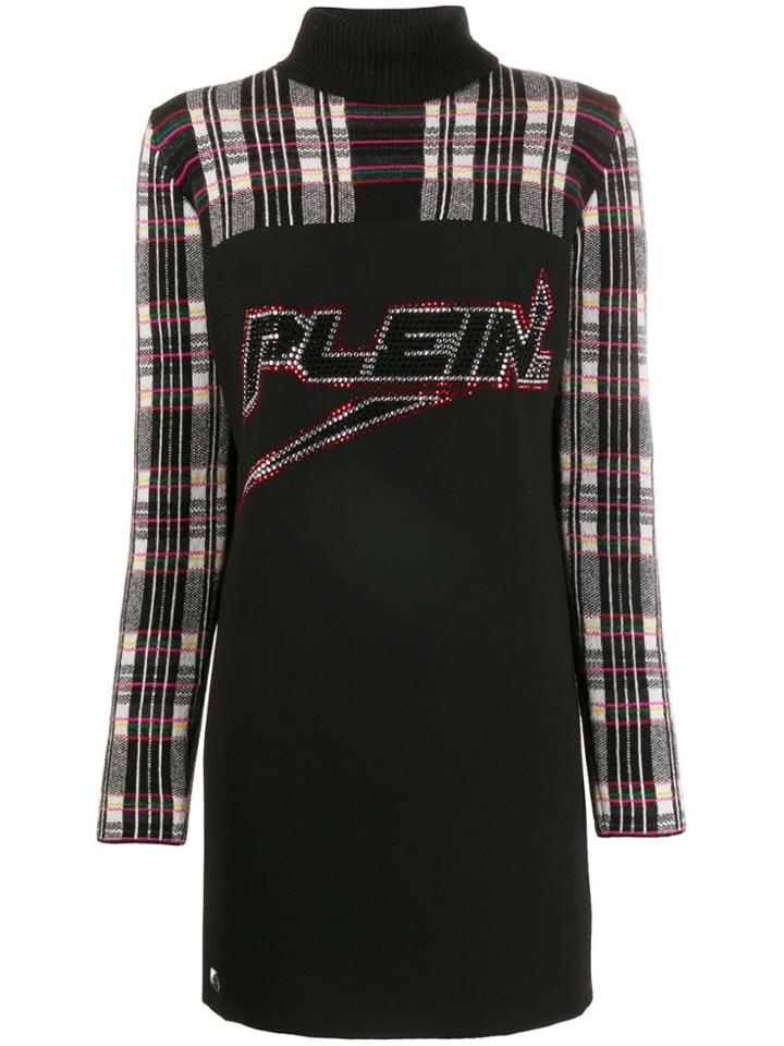 Philipp Plein Embellished Logo Knit Dress - Black