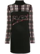 Philipp Plein Embellished Logo Knit Dress - Black