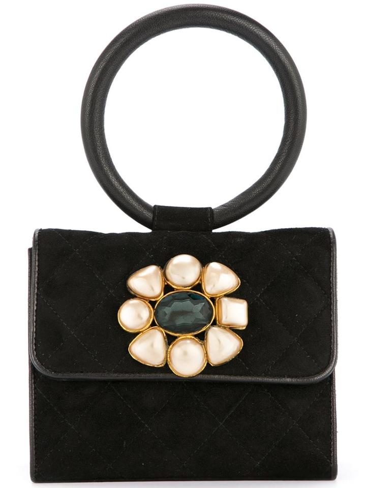 Chanel Vintage Suede Pearl Bijou Mini Handbag - Black