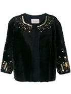 Yves Salomon - Bordered Jacket - Women - Sheep Skin/shearling - 40, Women's, Black, Sheep Skin/shearling