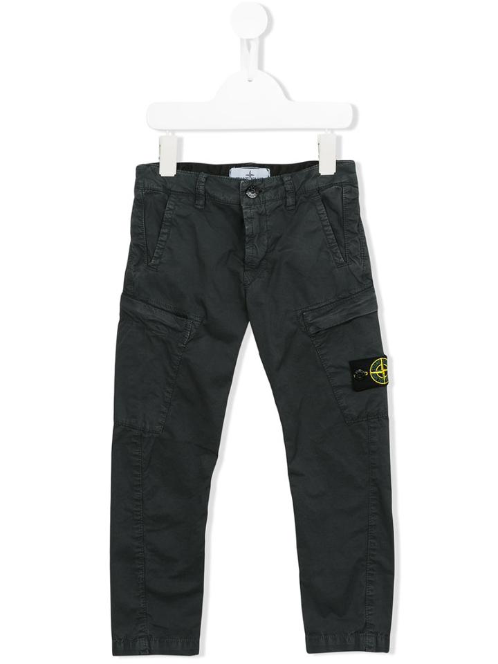 Stone Island Kids Logo Patch Cargo Trousers, Boy's, Size: 8 Yrs, Grey