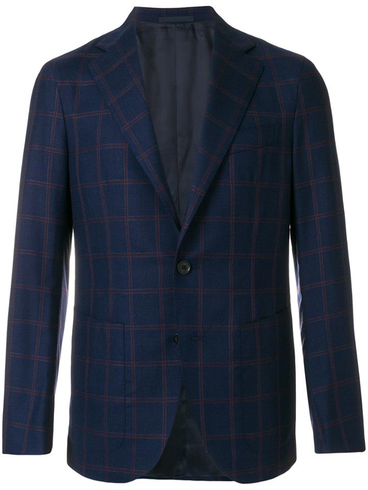 Caruso Checked Print Jacket - Blue