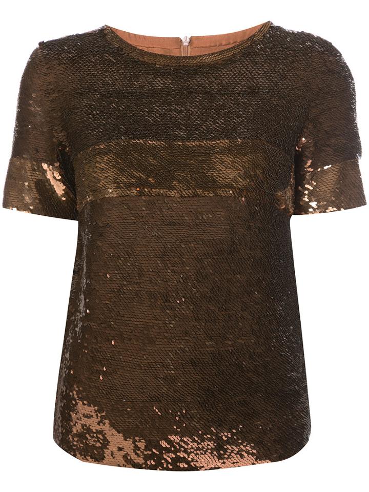Vanessa Seward - Sequin Embellished T-shirt - Women - Silk/sequin - 38, Brown, Silk/sequin