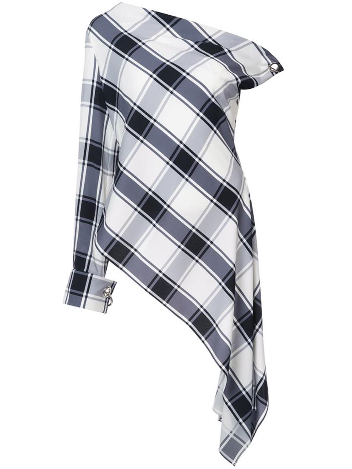 Monse Plaid One Sleeve Georgette Blouse - Black