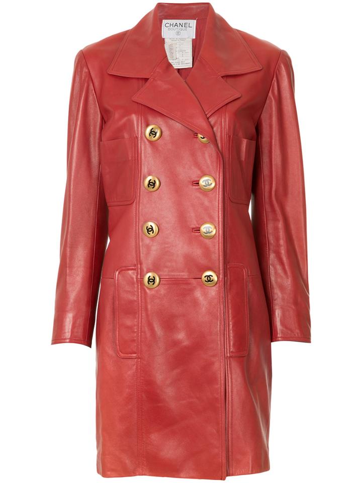 Chanel Vintage Double-breasted Leather Coat - Red