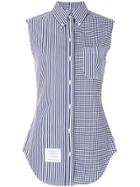 Thom Browne Sleeveless Striped Checkered Shirt - Blue