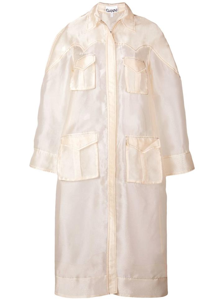 Ganni Sheer Trench Coat - Neutrals