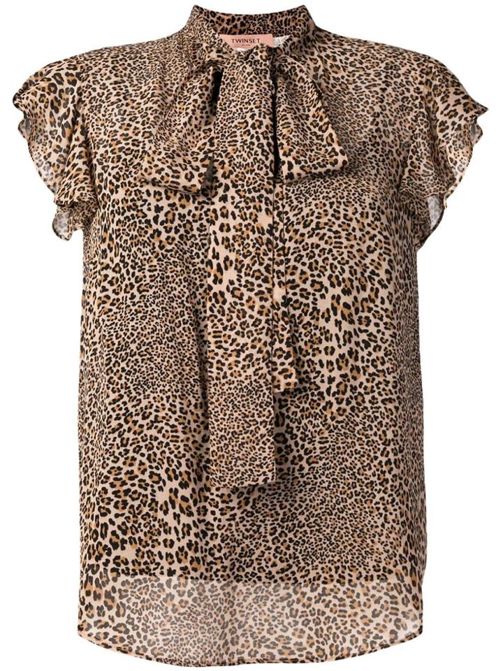 Twin-set Leopard Bow Tie Top - Brown