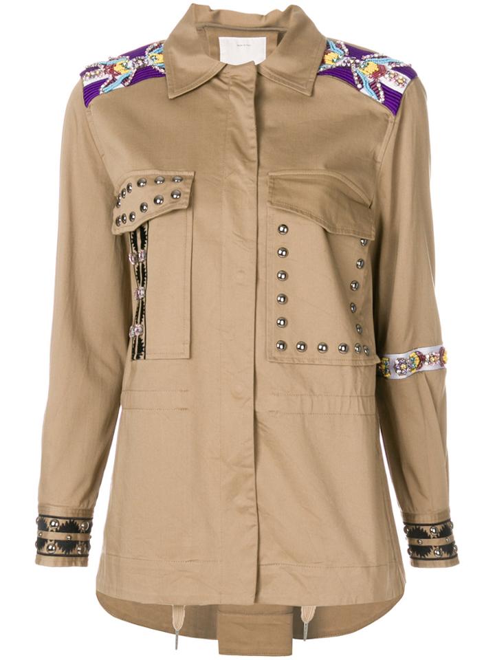 Pinko Beaded And Stud Military Jacket - Nude & Neutrals