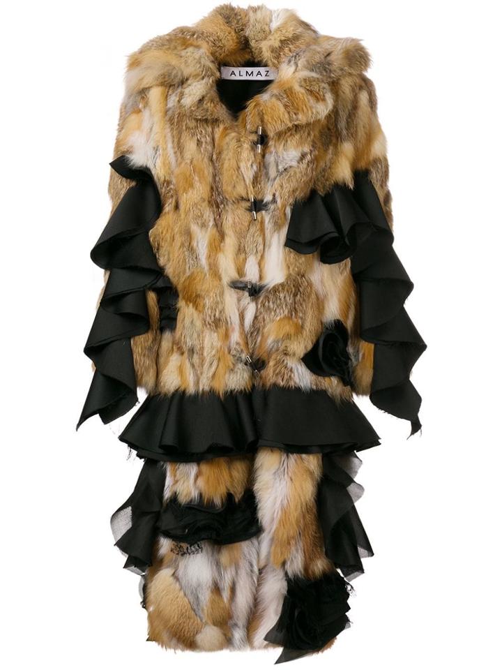Almaz Ruffled Inserts Fur Coat - Brown